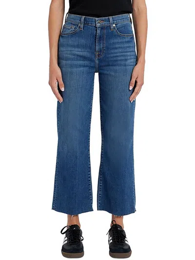 7 For All Mankind Alexa Womens Wide Leg Raw Hem Cropped Jeans In Multi