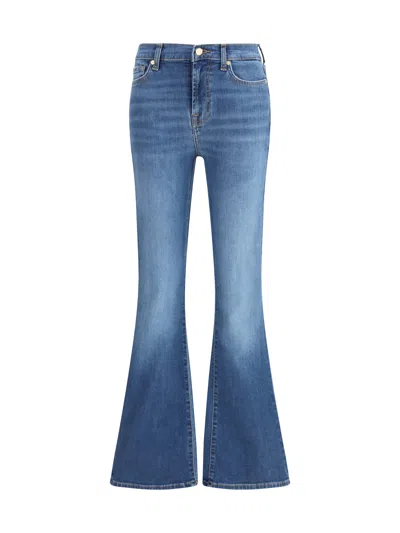 7 For All Mankind High Waist Flared Slim Leg Trousers In Blue