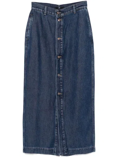 7 For All Mankind Amie Denim Long Skirt In Blue
