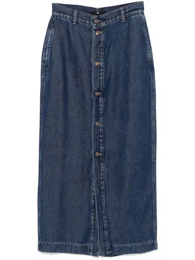 7 For All Mankind Amie Denim Long Skirt In Blue