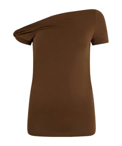 7 For All Mankind Twisted-shoulder T-shirt In Brown