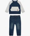 7 For All Mankind Baby Boys 2-piece Long Sleeve Sweatshirt And Jeans Set In Multi