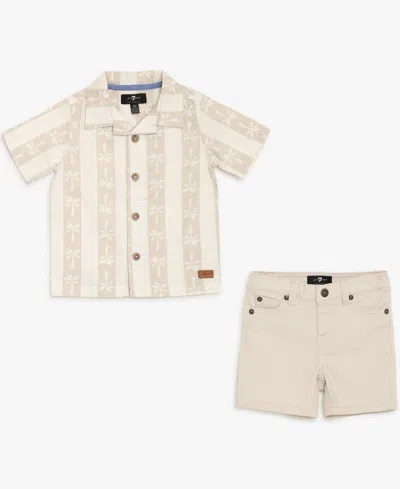 7 For All Mankind Baby Boys' Button-down Shirt And Twill Shorts, 2-piece Set In Neutral