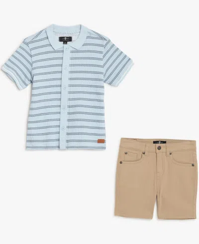 7 For All Mankind Baby Boys' Striped Polo Shirt And Twill Shorts, 2-piece Set In Blue