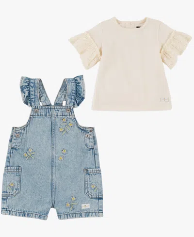 7 For All Mankind Baby Girls' Crewneck Top & Shortall, 2-piece Set In Blue