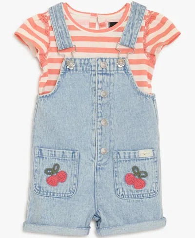 7 For All Mankind Baby Girls' Short-sleeve Top & Shortall, 2-piece Set In Blue
