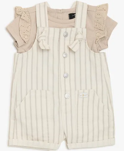 7 For All Mankind Baby Girls' Short-sleeve T-shirt And Overall, 2-piece Set In Neutral