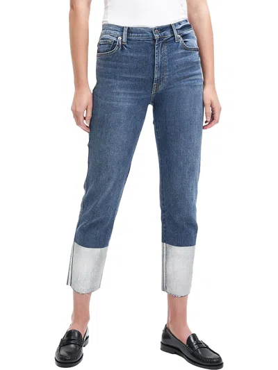 7 For All Mankind Bair Authentic Womens High Waist Cropped Straight Leg Jeans In Multi