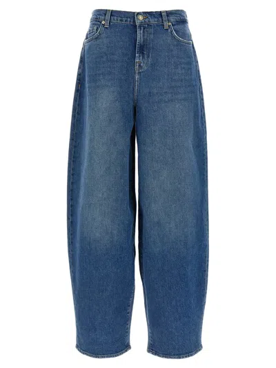 7 For All Mankind Wide Leg Denim Trousers With Five Pockets In Blue