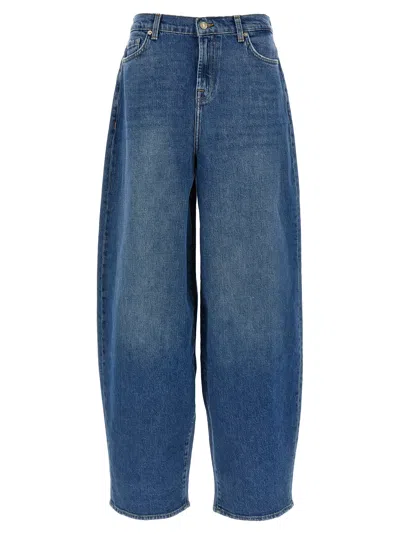 7 For All Mankind Wide Leg Denim Trousers With Five Pockets In Blue