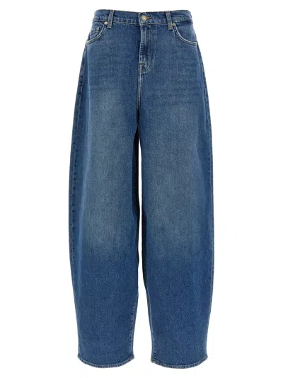 7 For All Mankind Wide Leg Denim Trousers With Five Pockets In Blue