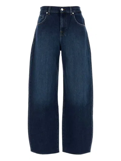 7 For All Mankind Balloon-leg Raw-hem Jeans In Blue