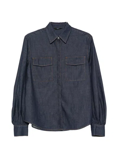 7 For All Mankind Balloon-sleeve Denim Shirt In Blue
