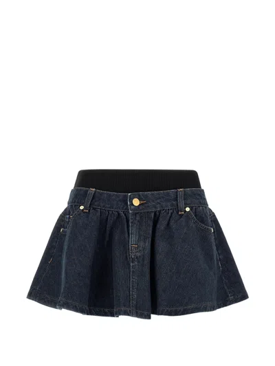 7 For All Mankind Banded Contrast-stitching Mini Denim Skirt In Blue