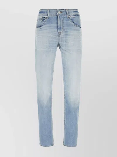 7 For All Mankind Belt Looped Faded Denim Trousers In White