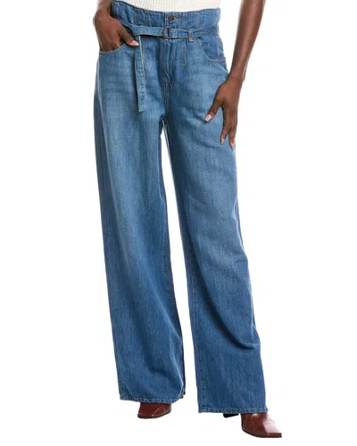 7 For All Mankind Belted Wide-leg Linen-blend Trouser In Blue