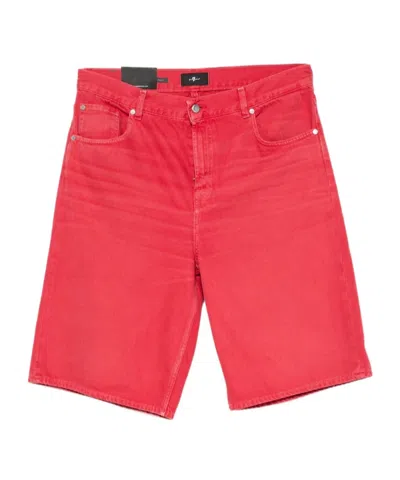 7 For All Mankind Buttoned Denim Shorts In Red