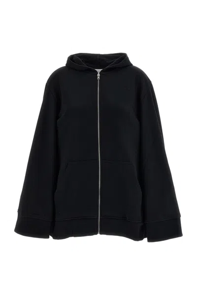 7 For All Mankind Black Brushed Cotton Zip-up Oversized Hoodie