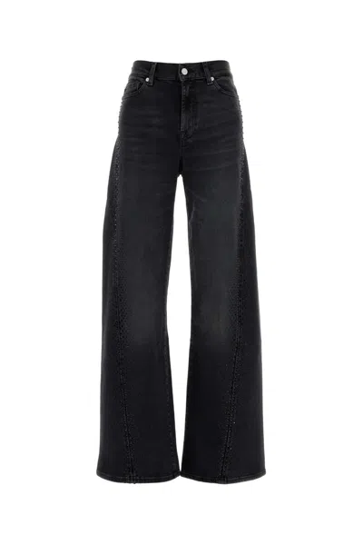7 For All Mankind Embellished Twisted Lotta Wide Leg Jeans Clothing In Black