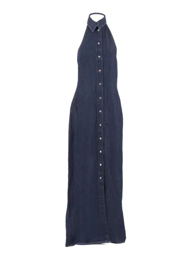 7 For All Mankind Blossom Halter Shirt Maxi Dress In Blue