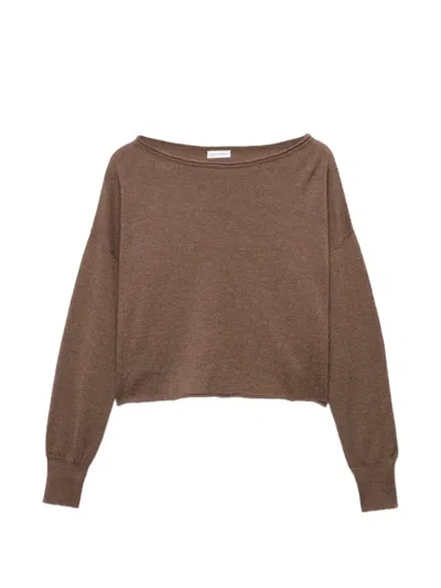 7 For All Mankind Boat-neck Cropped Sweater In Brown