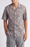 7 For All Mankind Botanical Print Camp Shirt In Mauve