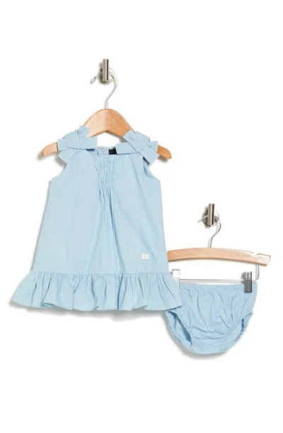 7 For All Mankind Babies'  Bow Strap Dress & Bloomers Set In Beach Blue