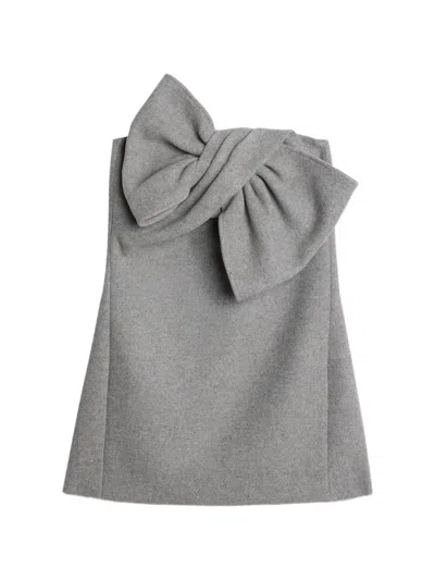7 For All Mankind Wool-blend One-shoulder Mini Dress With Bow In Gray