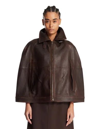 7 For All Mankind Brown Leather Cape Jacket