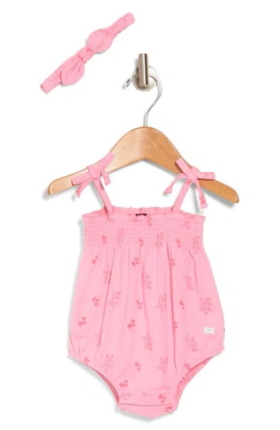 7 For All Mankind Babies'  Bubble Knit Romper & Headband Set In Candy Pink