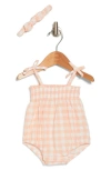 7 For All Mankind Babies'  Bubble Knit Romper & Headband Set In Peachy