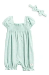 7 For All Mankind Babies'  Bubble Romper & Headband In Caribbean Green