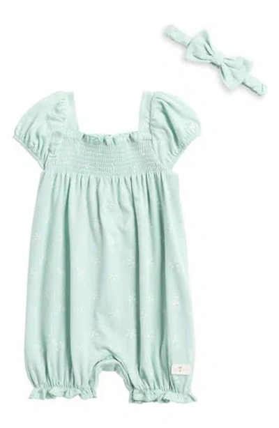 7 For All Mankind Babies'  Bubble Romper & Headband In Caribbean Green