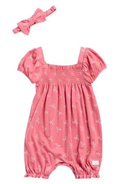7 For All Mankind Babies'  Bubble Romper & Headband In Pink