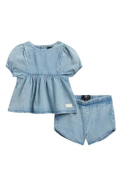 7 For All Mankind Babies'  Bubble Sleeve Top & Bloomers In Blue