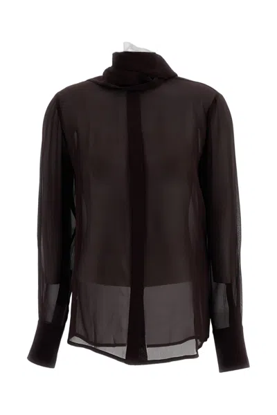 7 For All Mankind Burgundy Tie-bow Silk Shirt In Black