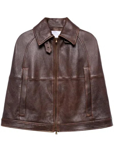 7 For All Mankind Burnt Chestnut Cape Leather Jacket In Brown