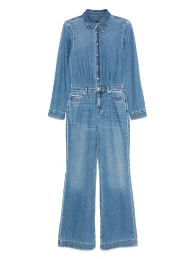 7 For All Mankind Button-down Flared Jumpsuit In Blue