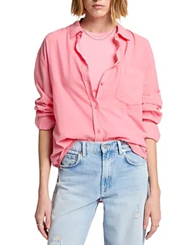 7 For All Mankind Button Front Cotton Shirt In Pink