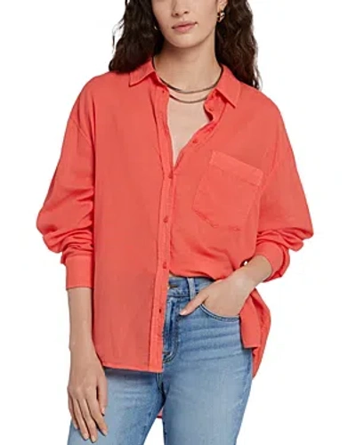 7 For All Mankind Button Front Cotton Shirt In Grapefruit