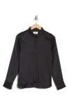 7 For All Mankind Button Front Satin Shirt In Black