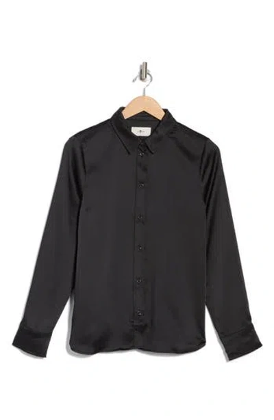 7 For All Mankind Button Front Satin Shirt In Black