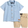 7 For All Mankind Button-up Shirt & Cargo Shorts Set In Moonlight Blue