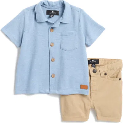 7 For All Mankind Babies'  Button-up Shirt & Cargo Shorts Set In Moonlight Blue