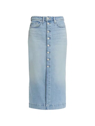 7 For All Mankind Buttoned Cotton Midi Skirt In Blue