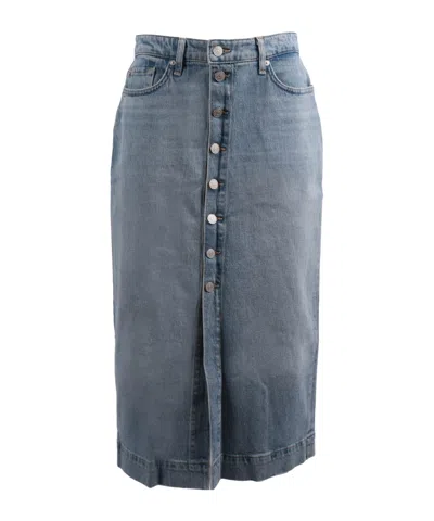 7 For All Mankind Buttoned Midi Skirt In Blue