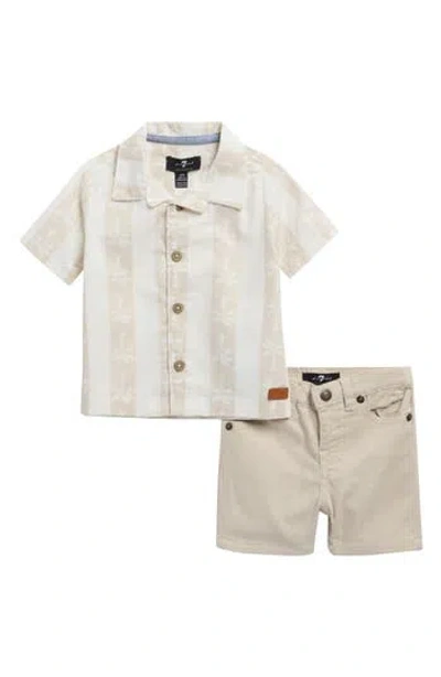 7 For All Mankind Babies'  Cabana Shirt & Shorts Set In White