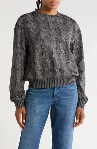 7 For All Mankind Cable Print Crewneck Sweatshirt In Washed Black
