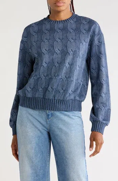 7 For All Mankind Cable Print Crewneck Sweatshirt In Washed Indigo