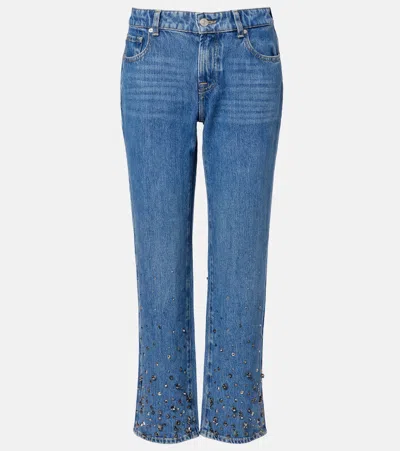 7 For All Mankind Calie Straight Ankle Dance With Crystal Ankle Crop Jean In Blue